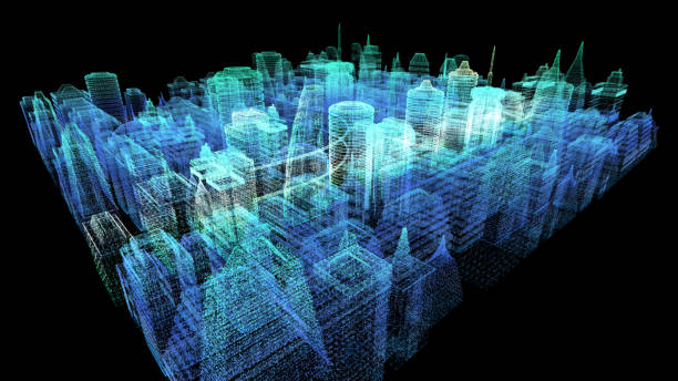 istock Holographic Digital Matrix Cyber City 1163634309