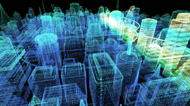istock Holographic Digital Matrix Cyber City 1163634322