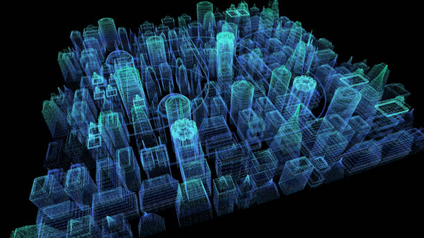 istock Holographic Digital Matrix Cyber City 1163634336