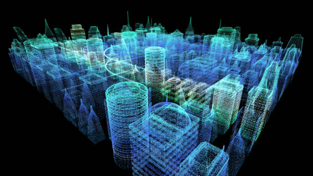 istock Holographic Digital Matrix Cyber City 1163634353