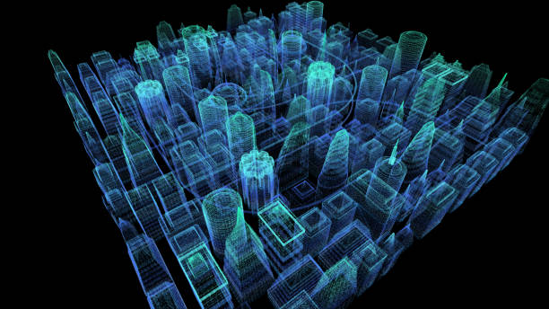 istock Holographic Digital Matrix Cyber City 1163634395