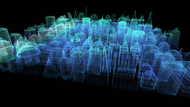 istock Holographic Digital Matrix Cyber City 1163634415