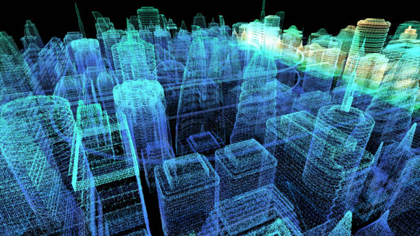 istock Holographic Digital Matrix Cyber City 1163634440
