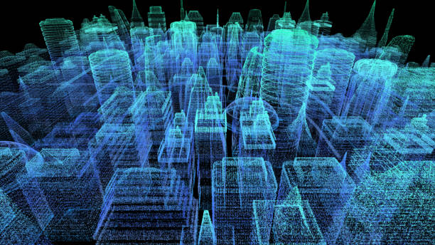 istock Holographic Digital Matrix Cyber City 1163634474