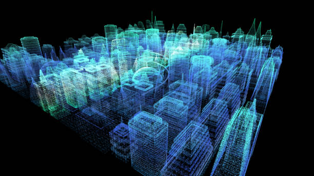istock Holographic Digital Matrix Cyber City 1163634475