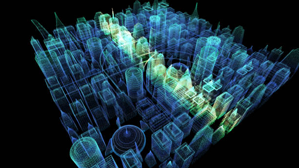 istock Holographic Digital Matrix Cyber City 1163634482