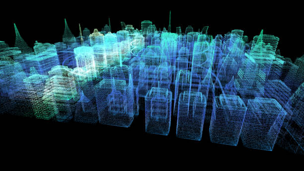 istock Holographic Digital Matrix Cyber City 1163634485
