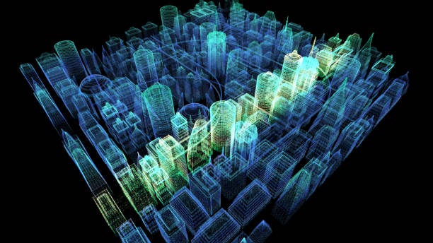 istock Holographic Digital Matrix Cyber City 1163634494
