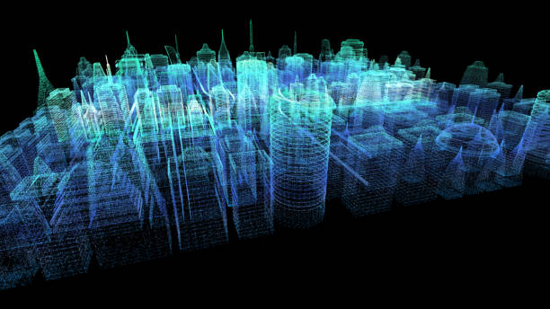 istock Holographic Digital Matrix Cyber City 1163634510