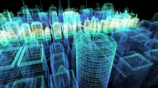 istock Holographic Digital Matrix Cyber City 1163634512