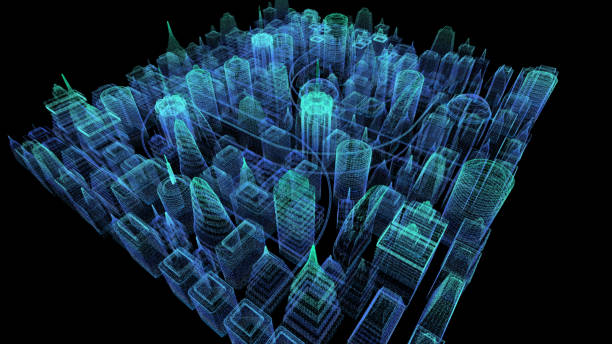 istock Holographic Digital Matrix Cyber City 1163634515
