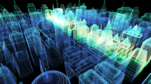 istock Holographic Digital Matrix Cyber City 1163634516