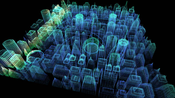 istock Holographic Digital Matrix Cyber City 1163634517