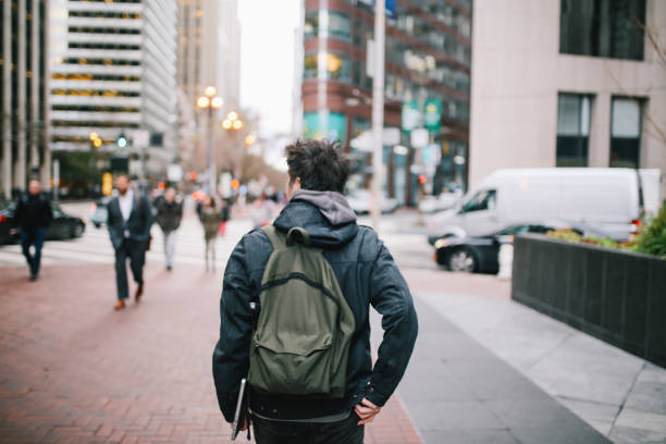 Young man walking in San Francisco, California