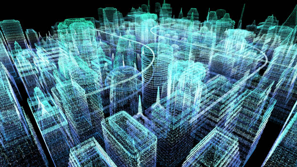 istock Holographic Digital Matrix Cyber City 1163634537