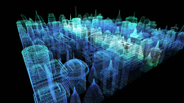 istock Holographic Digital Matrix Cyber City 1163634551