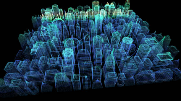 istock Holographic Digital Matrix Cyber City 1163634553