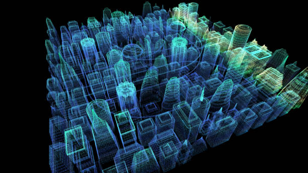istock Holographic Digital Matrix Cyber City 1163634556