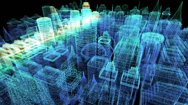 istock Holographic Digital Matrix Cyber City 1163634567