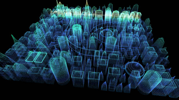 istock Holographic Digital Matrix Cyber City 1163634592