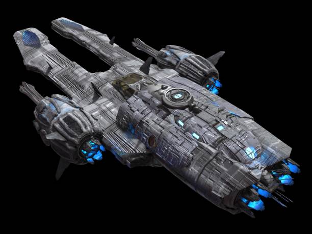 istock Spaceship isolated on a black background 3d illustration 1163634611