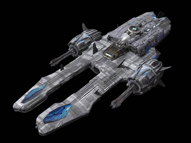 istock Spaceship isolated on a black background 3d illustration 1163634619