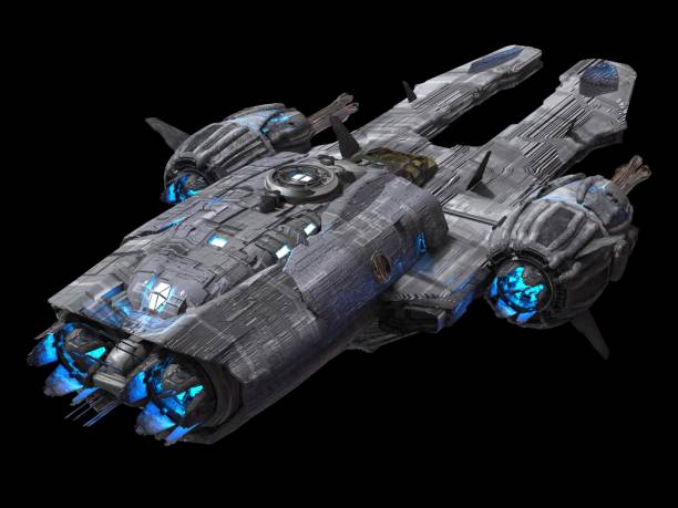 istock Spaceship isolated on a black background 3d illustration 1163634622
