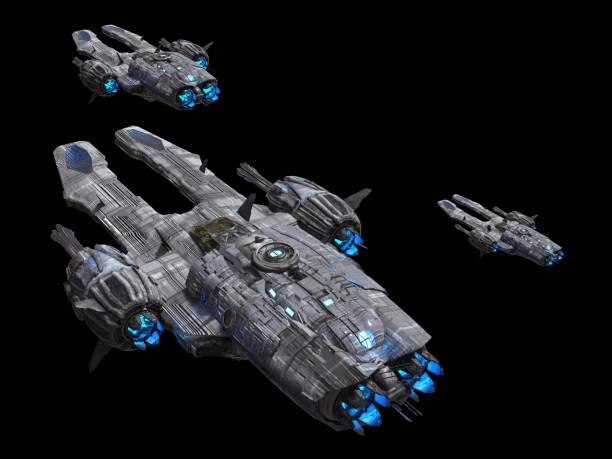 istock Spaceships isolated on a black background 3d illustration 1163635141