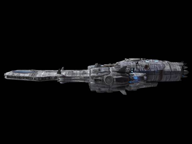 istock Spaceship isolated on a black background 3d illustration 1163635159