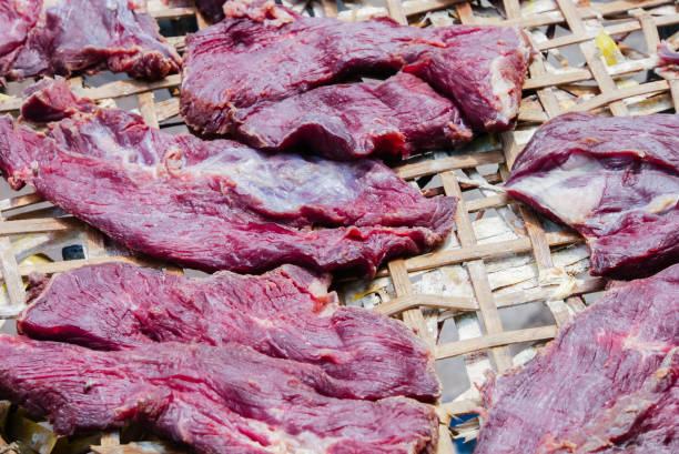 istock Sun-dried meat on the basket 1163641824