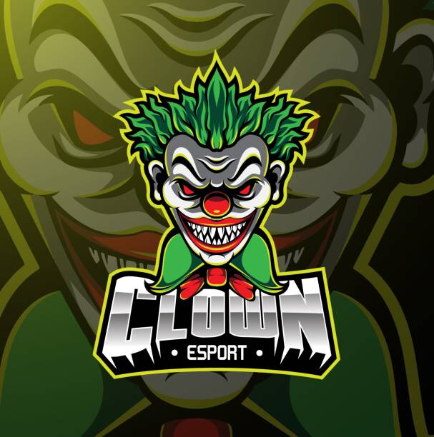 clown sport maskottchen logo-design - clown evil horror spooky stock-grafiken, -clipart, -cartoons und -symbole