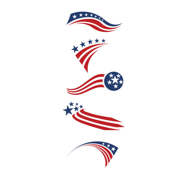 ilustrações de stock, clip art, desenhos animados e ícones de set of american icons in red blue white colors - american flag usa flag curve