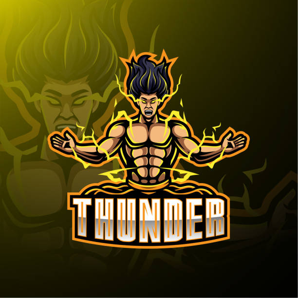 ilustrações de stock, clip art, desenhos animados e ícones de thunder sport mascot logo design - trisula