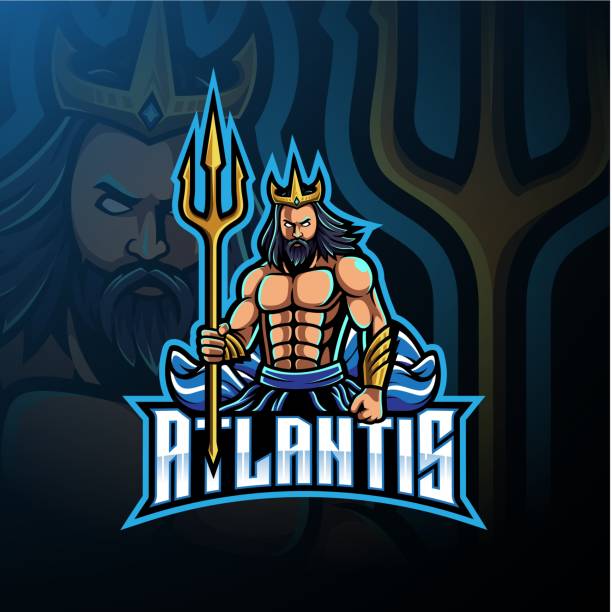 Poseidon mascot logo design with trident weapon Illustration of Poseidon mascot logo design with trident weapon zeus logo stock illustrations