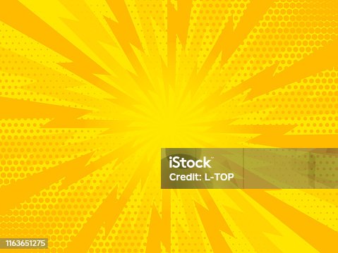 istock Retro comic rays yellow dots background. Vector illustration in pop art retro style 1163651275