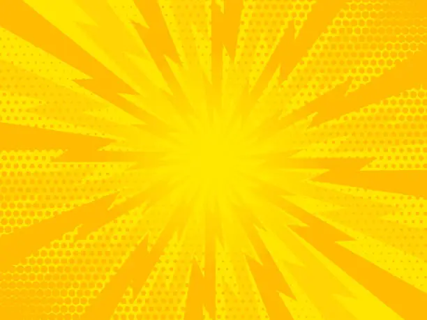 Vector illustration of Retro comic rays yellow dots background. Vector illustration in pop art retro style