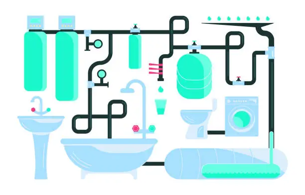 Vector illustration of Plumbing Manifold System Tubing