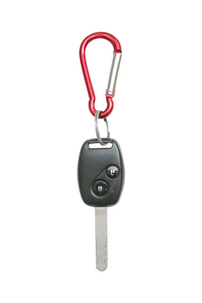 istock Car key and carabiner on a white background. 1163654226