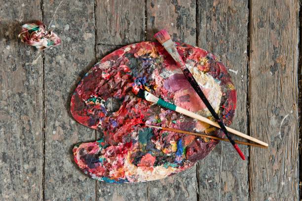 istock Artist paint brushes and palette 1163655086