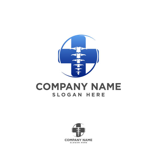 Vector logo template. Human spine with helix isolated silhouette illustration. Spine pain medical center, clinic, rehabilitation, diagnostic, surgery logo element. Flat modern silhouette illustration. Scoliosis dna backbone stock illustrations