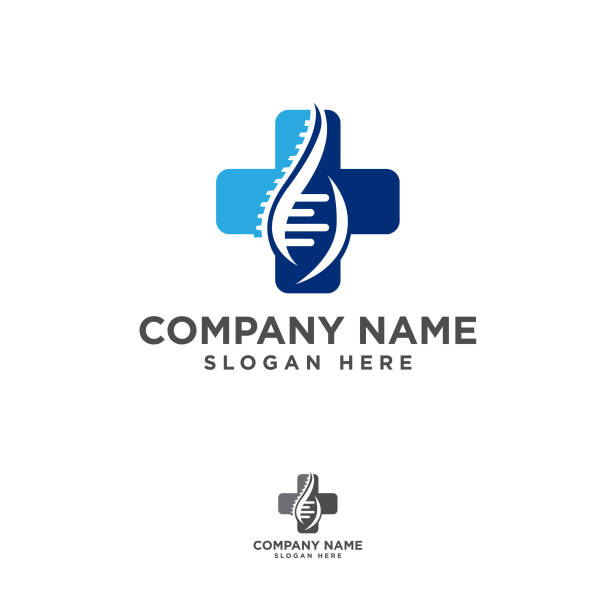 Vector logo template. Human spine with helix isolated silhouette illustration. Spine pain medical center, clinic, rehabilitation, diagnostic, surgery logo element. Flat modern silhouette illustration. Scoliosis dna backbone stock illustrations