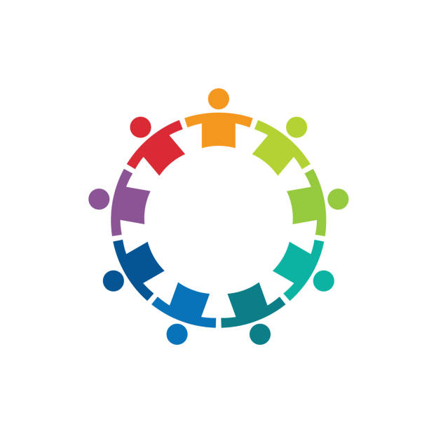 Group of Nine children Playing together Colorful Children Holding each other in a round republic logo pic stock illustrations
