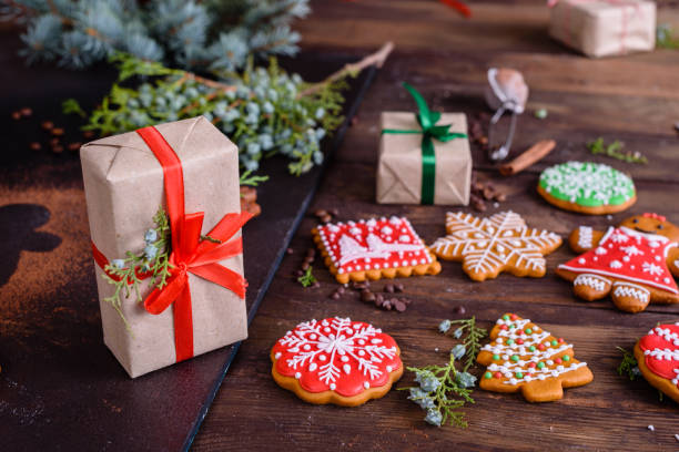 istock Christmas homemade gingerbread cookies on a dark background 1163657885