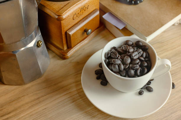 istock coffee vintage equipment on wood table for coffee concept. 1163659697
