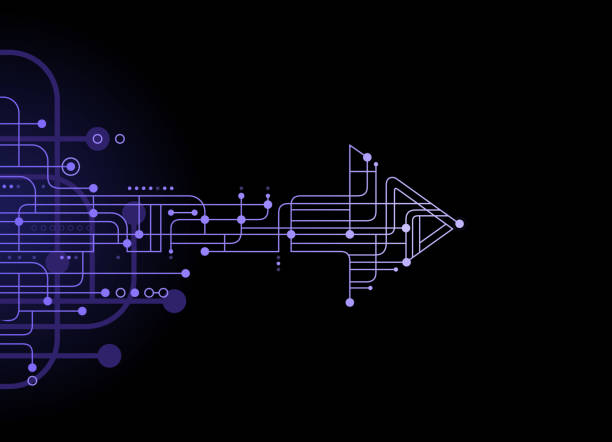 ilustraciones, imágenes clip art, dibujos animados e iconos de stock de circuito de flecha de tecnología - forecasting