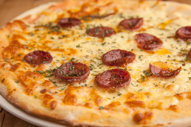 Pepperoni pizza close up.