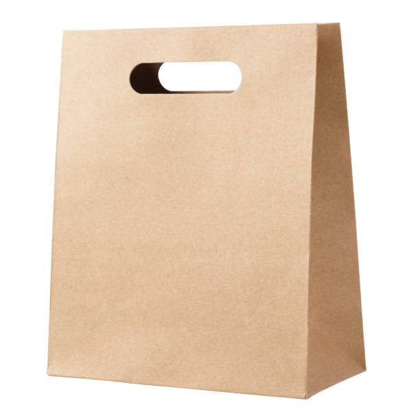 saco de papel de embalagem isolado no fundo branco. - green consumerism bag paper bag - fotografias e filmes do acervo