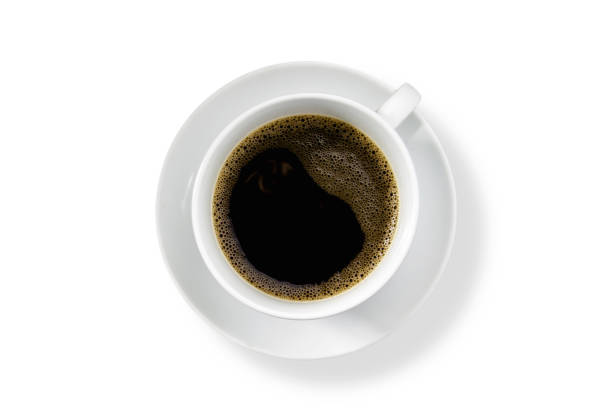 White mug of black coffee top view isolated on a white background. File contains with clipping path stock photo