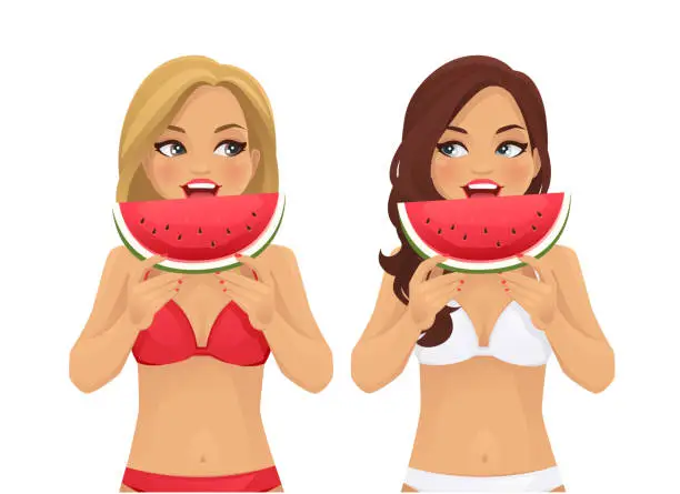 Vector illustration of Watermelone smile women