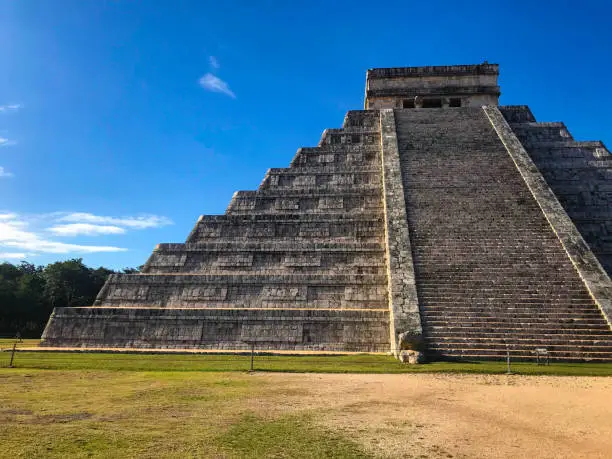 El Castillo (Temple of Kukulcan), a Mesoamerican step-pyramid, Chichen Itza. It was a large pre-Columbian city built by the Maya people.